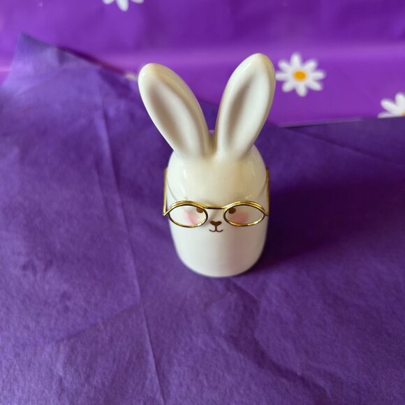White Ceramic Bunny Figurine with Glasses (NWOT) - Picture 5 of 6